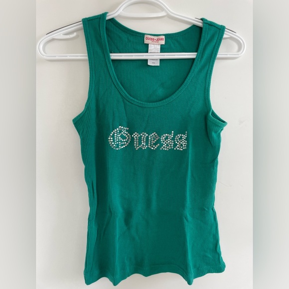 Super cute Y2K tank top. Vintage guess bedazzled turquoise size medium. - Picture 1 of 3